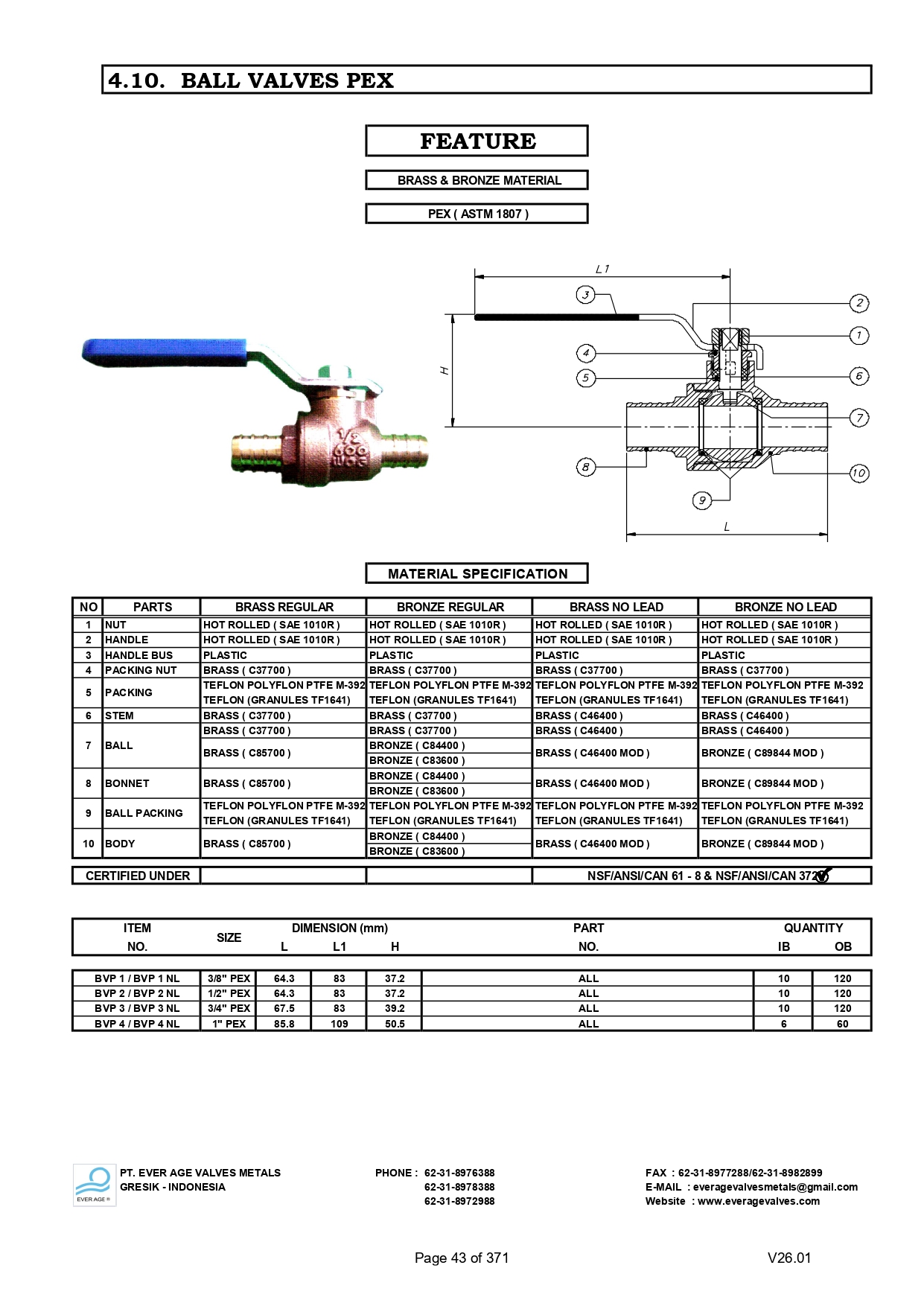 BALL VALVES PEX - BVP 1 - BVP 4